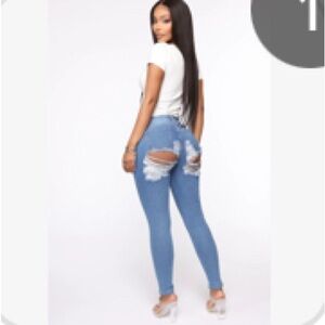 Fashion Nova All that Booty Light Blue Ripped Skinny Jeans
